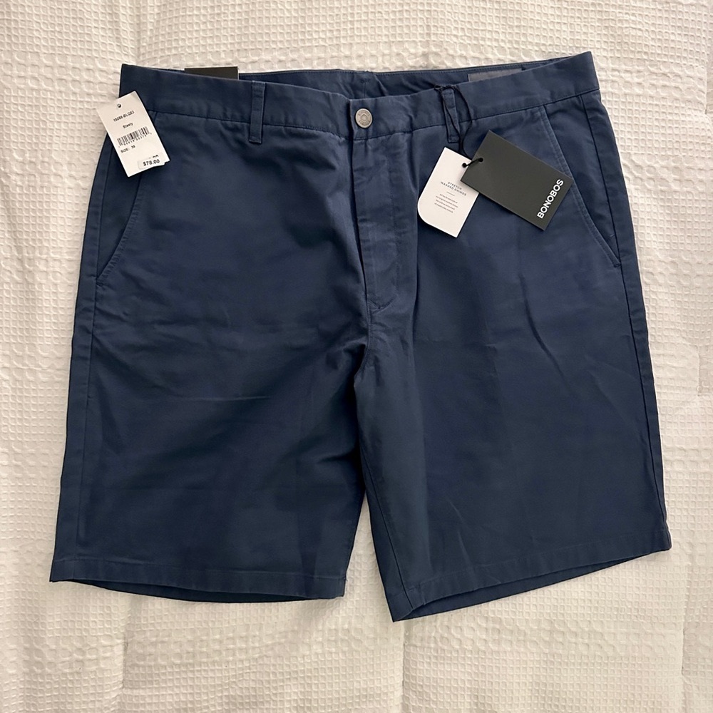 Bonobos chino shorts size 38 9” inseam color is navy blue. Brand new with tags